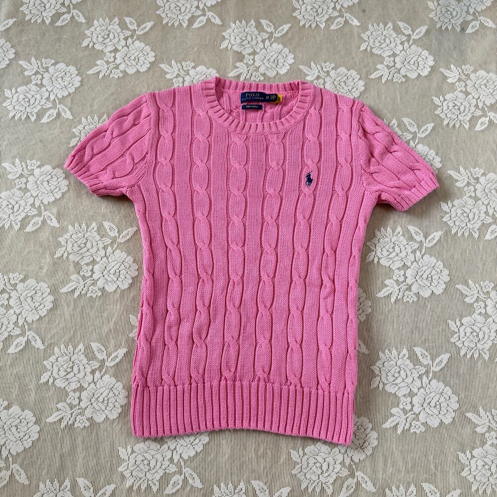 Polo Ralph Lauren Pink Cable Knit Short Sleeve Sweater XS